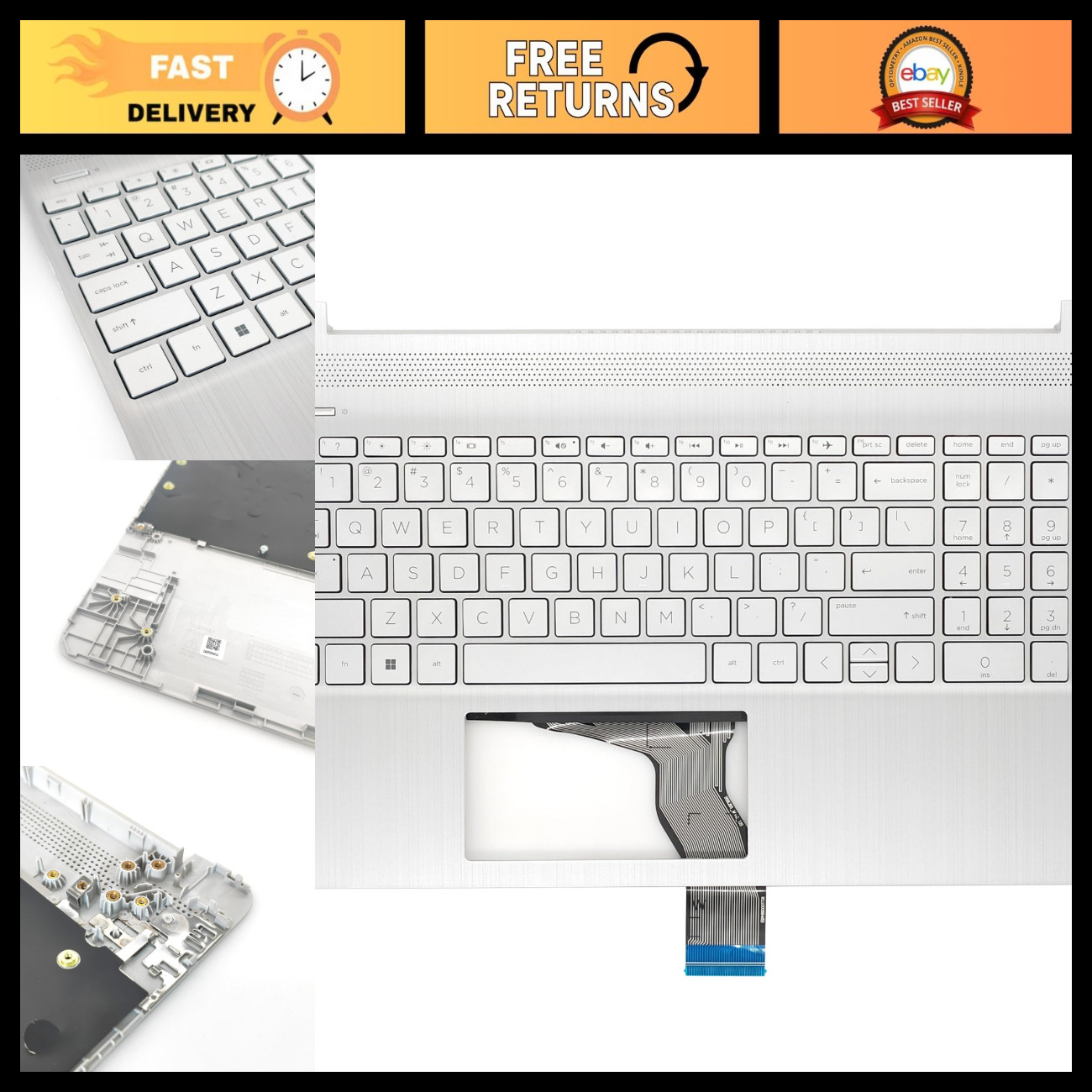 Upper Case Palmrest Replacement for HP 15 Series Laptop - Non-Backlit Keyboard,
