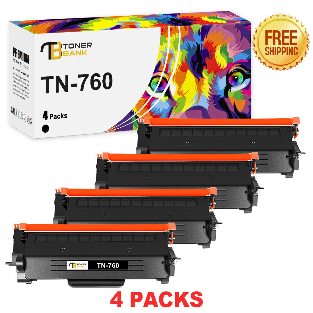 4Packs TN760 Toner With Chip Compatible with Brother DCP-L2550DW HL-L2390DW 