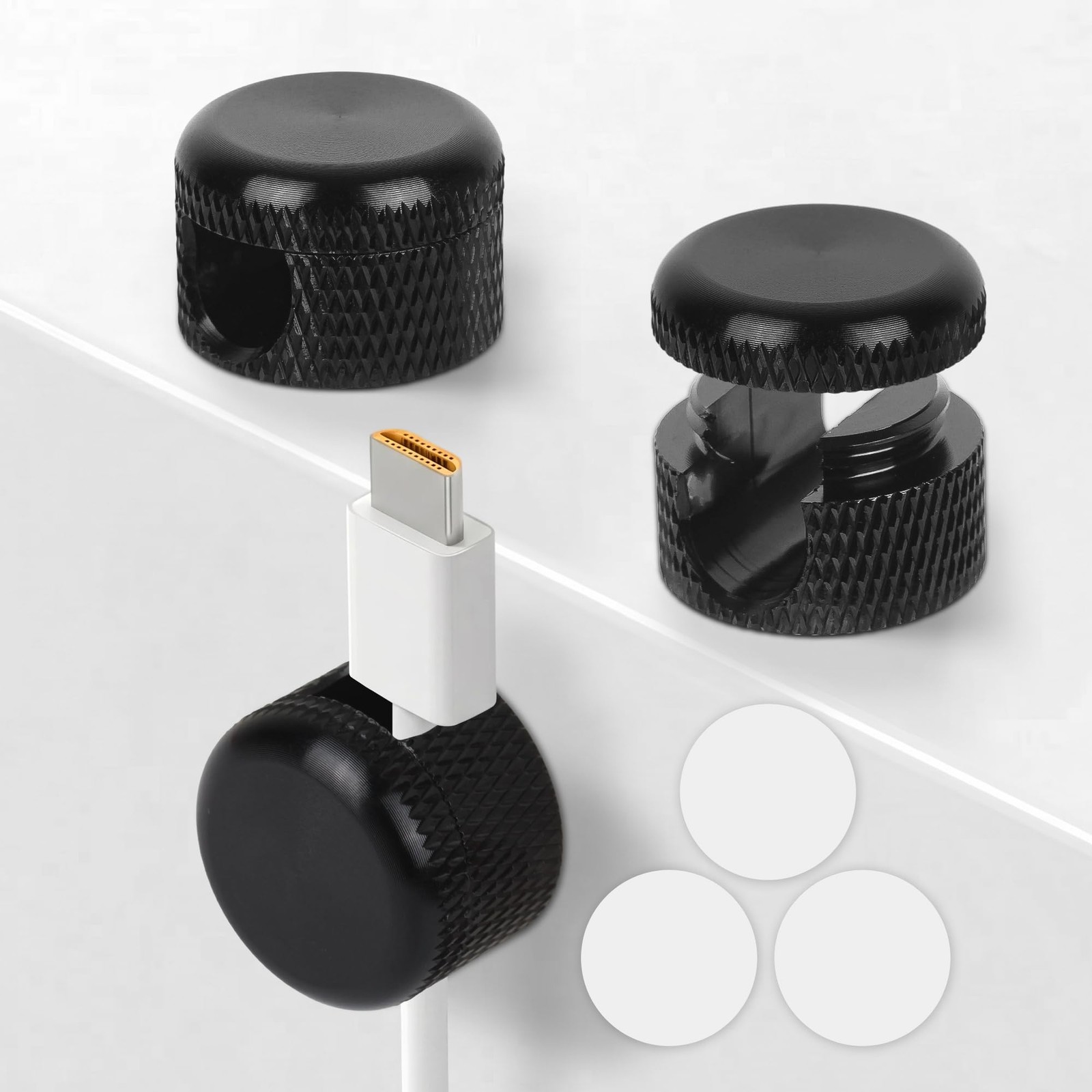 Black Aluminum Cable Clips for Desk 3 Pack, Upgraded Adhesive