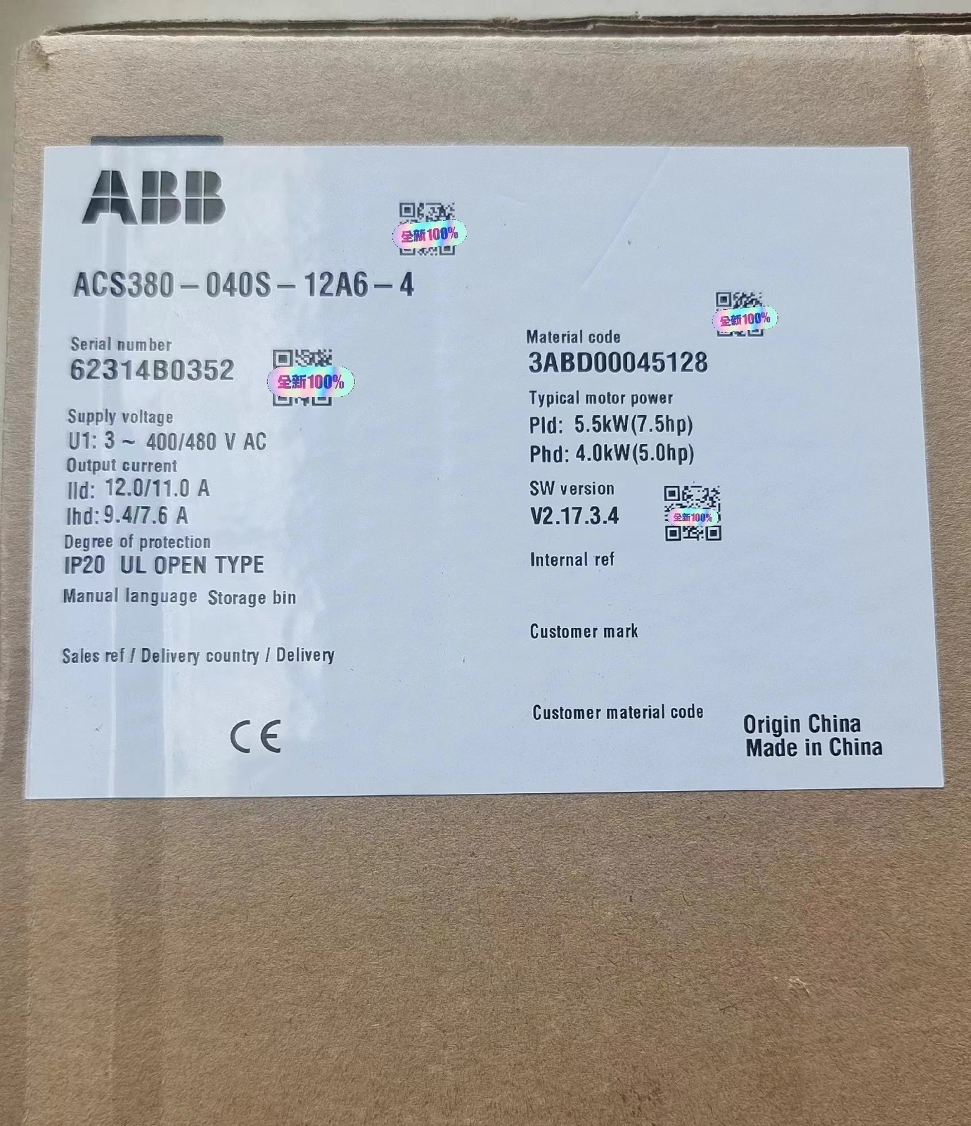 1pc ABB ACS380-040S-12A6-4 frequency converter 5.5 KW New fedex or DHL