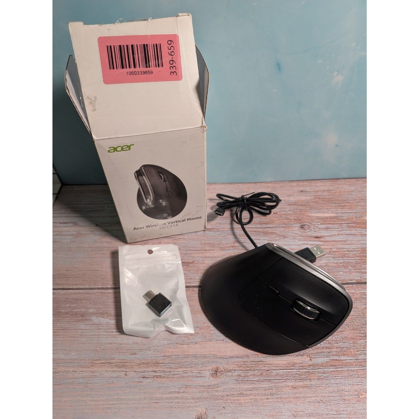 Acer OCC314 Wireless Vertical Ergonomic Mouse - Rechargeable, Adjustable DPI