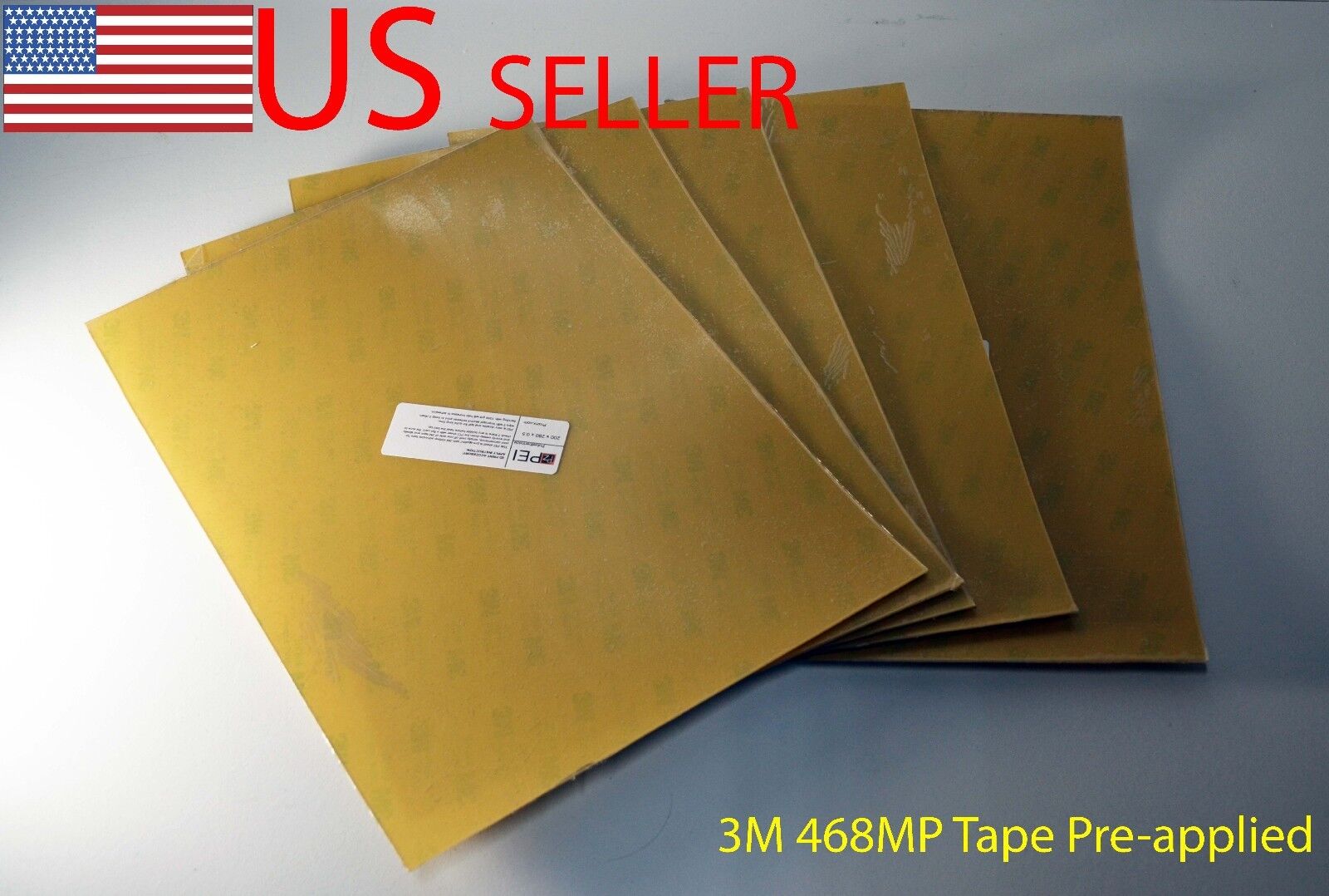 PEI Sheet - 3D Printer Build Surface - 3M 468MP Tape Pre-applied - Amber PEI -