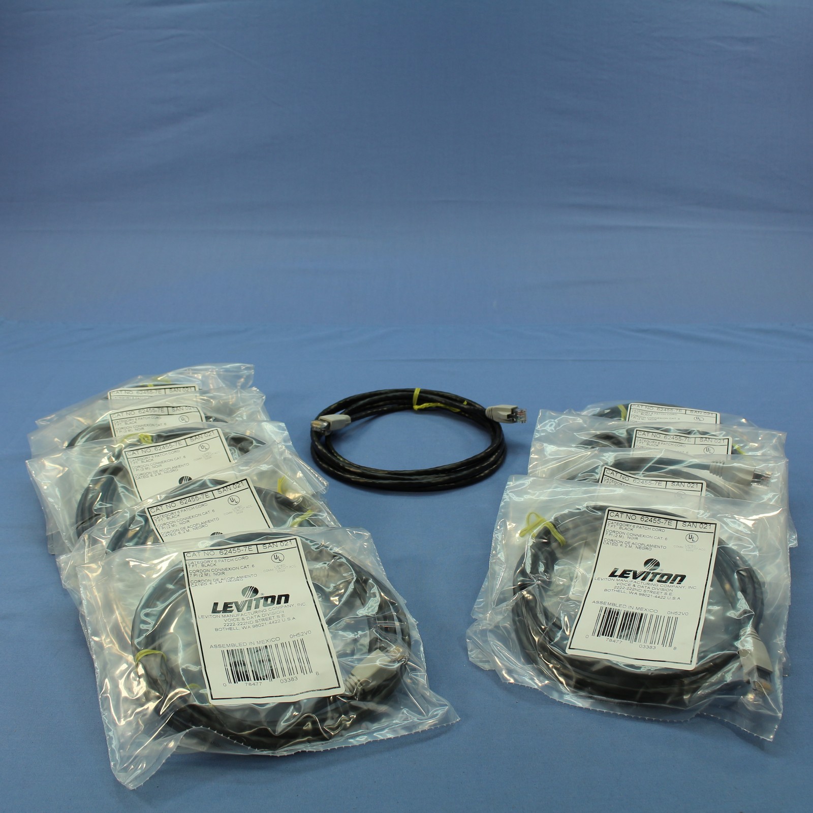 Leviton 62455-7E Cat6 Black 7ft Ethernet Cable Data Patch Cords Network 10-Pack