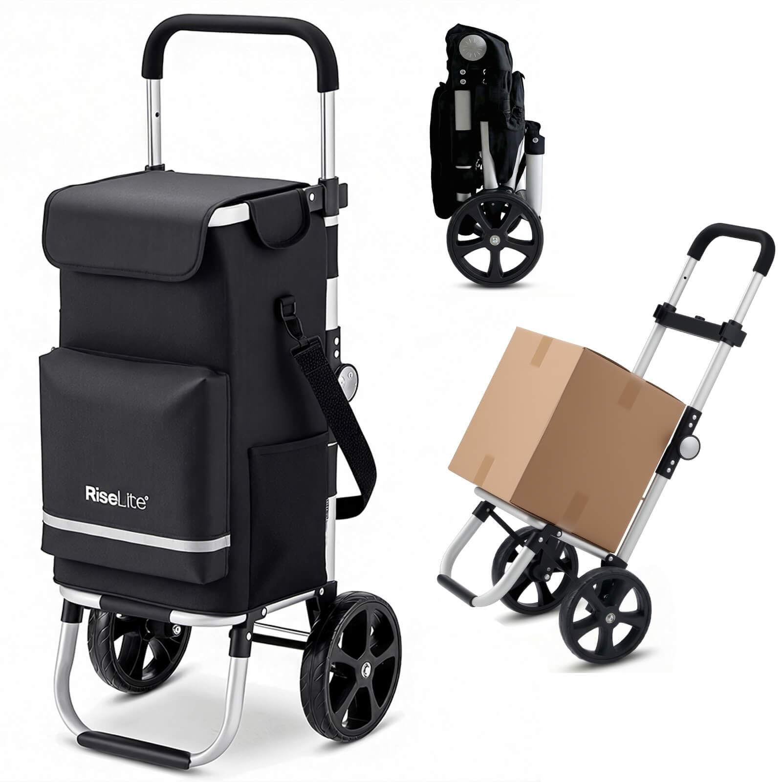 Lightweight Foldable Shopping Cart, 55L Grocery Cart with Cooler Pocket