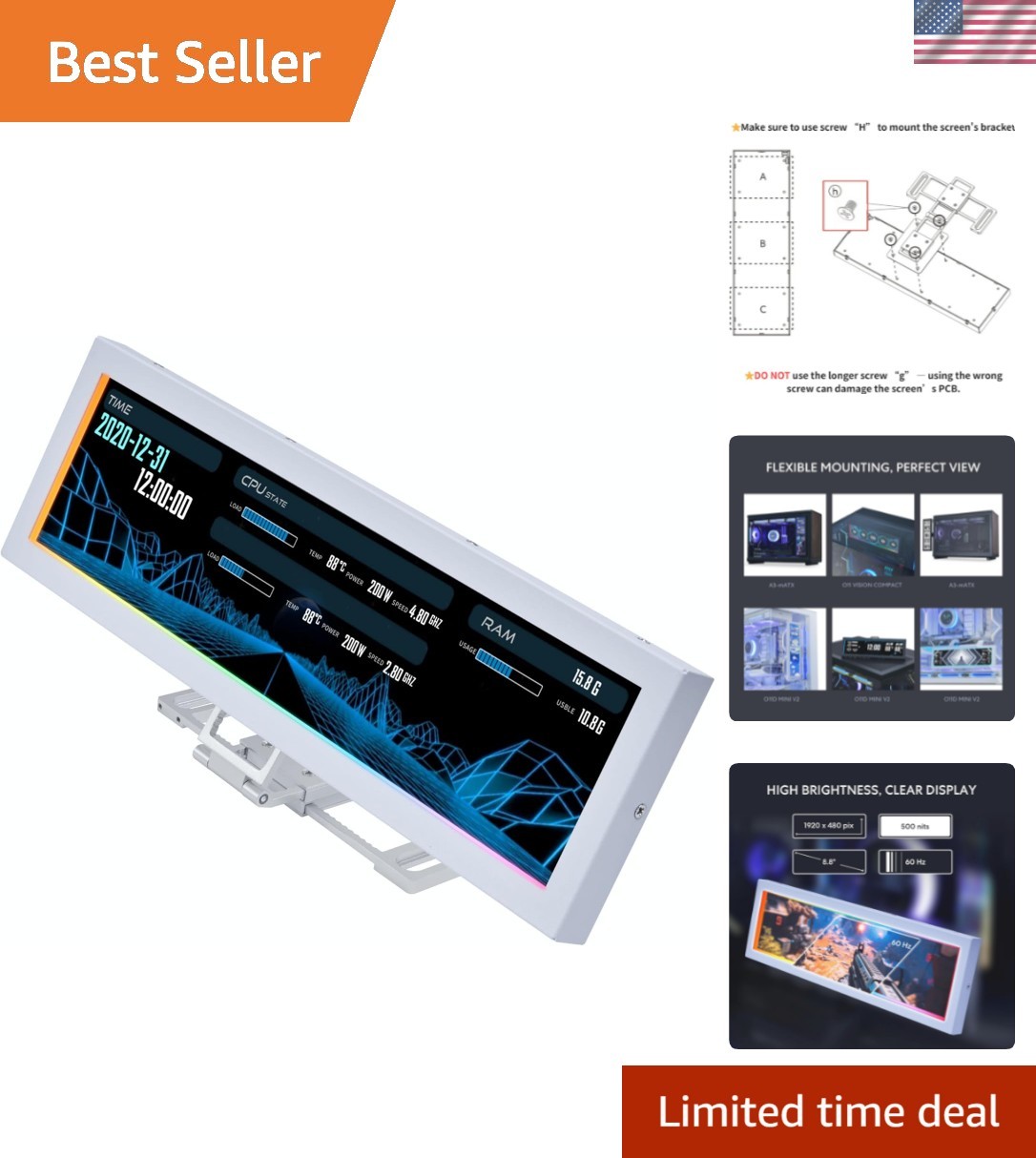 8.8" Universal Screen-White-SM088W