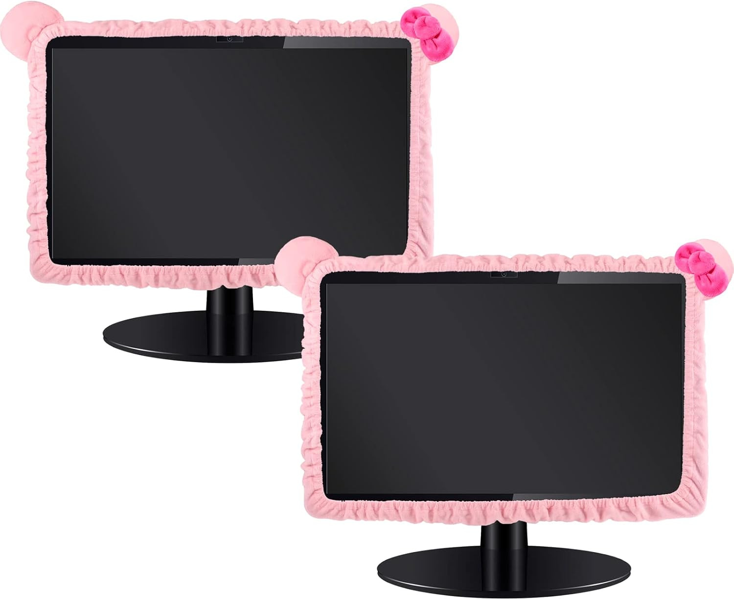 2 Pcs Pink Computer Monitor Cover with Cat Ear, Furry Dust Cover