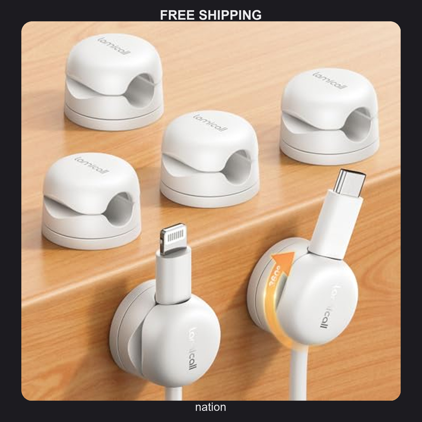 Lamicall 6pack Rotatable Cord Organizer Cable Clips - [1s Lock] Spring Cord