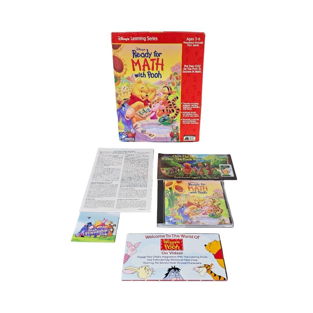 Disney Learning Ready for Math Winnie the Pooh, Ages 3-6 1997 PC Game Homeschool