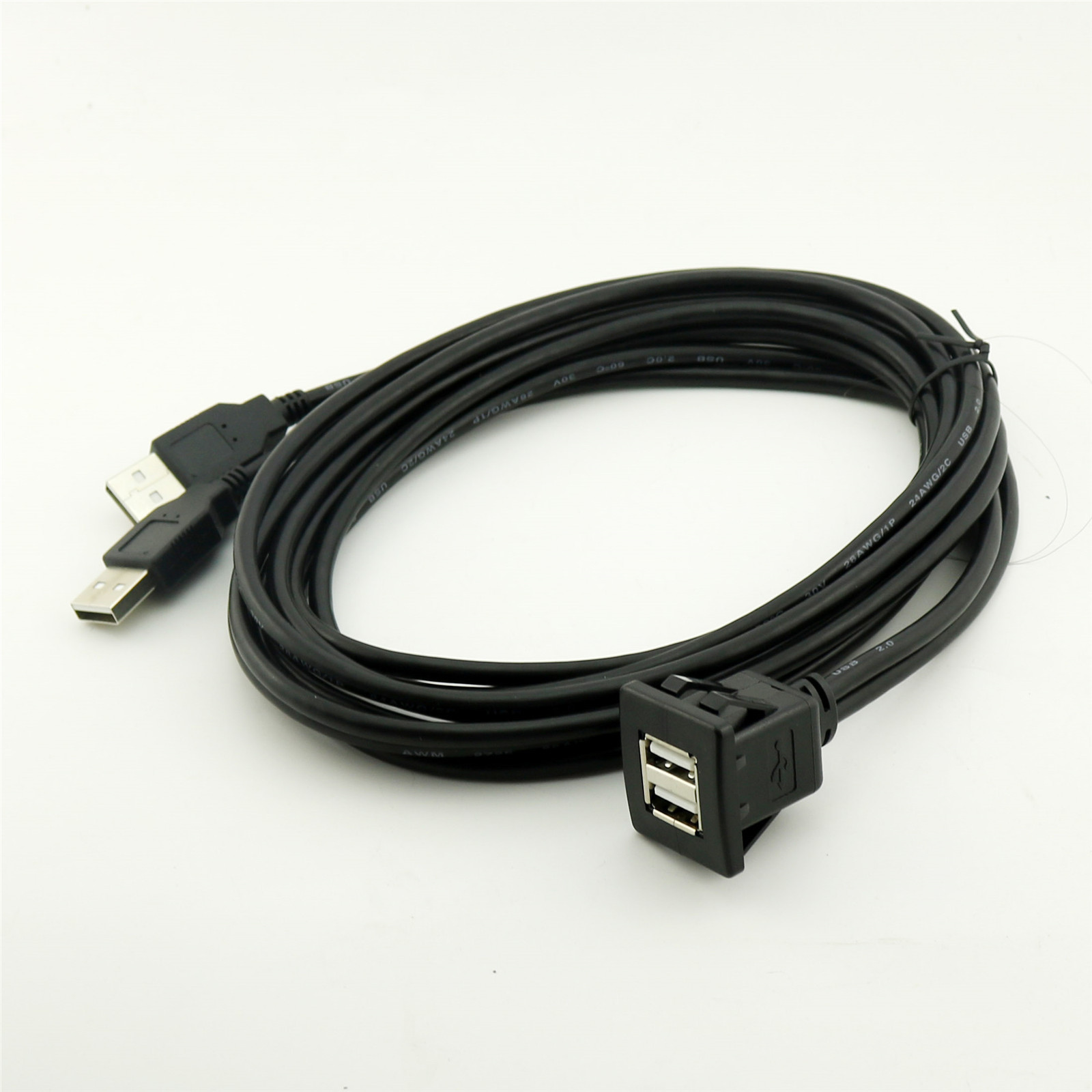 6FT Car Dashboard Flush Mount Dual USB 2.0 A Socket Extension Lead Panel Cable