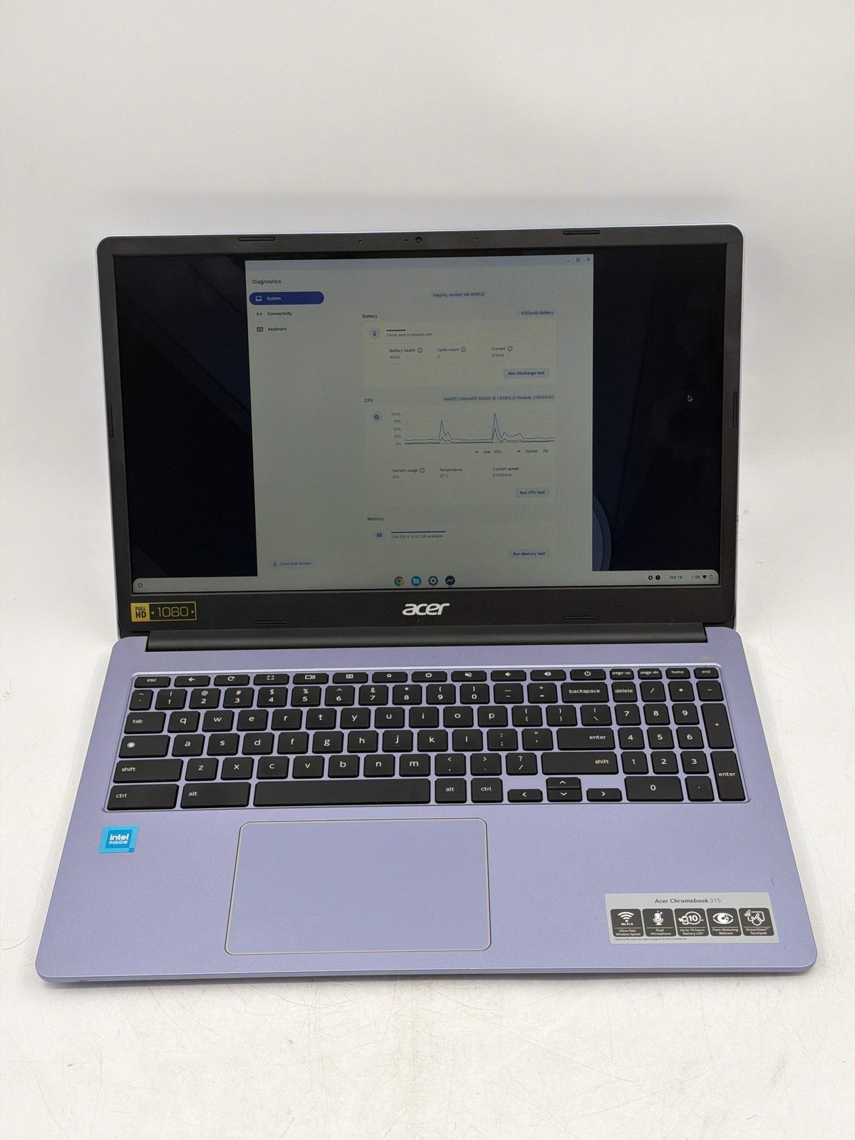 Acer Chromebook 315 CB315-4H 15.6" Celeron N4500 4GB RAM 32GB Storage - Used