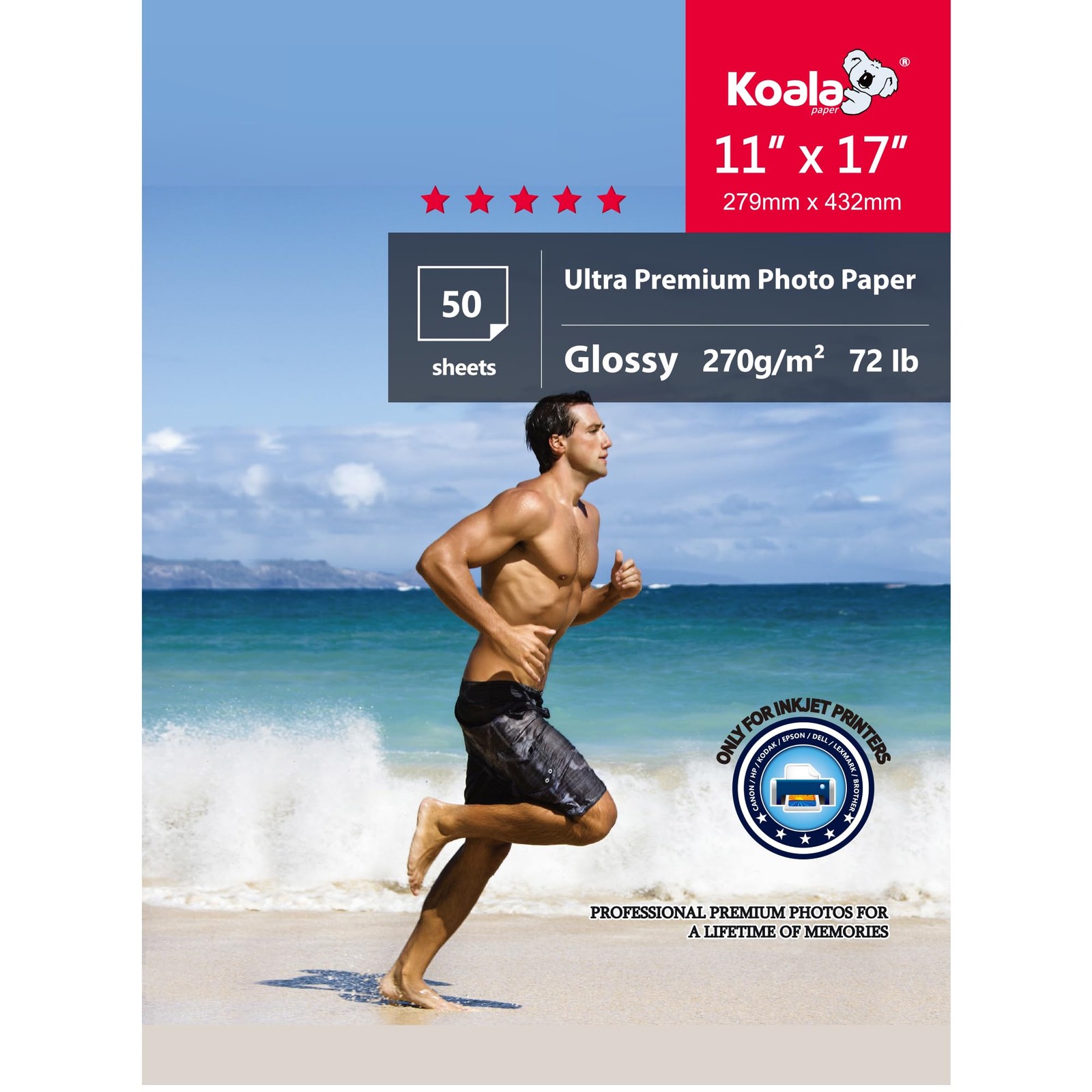 50 PCS Koala Ultra Premium Glossy Photo Paper 11x17 Inch 72lb Water Resist