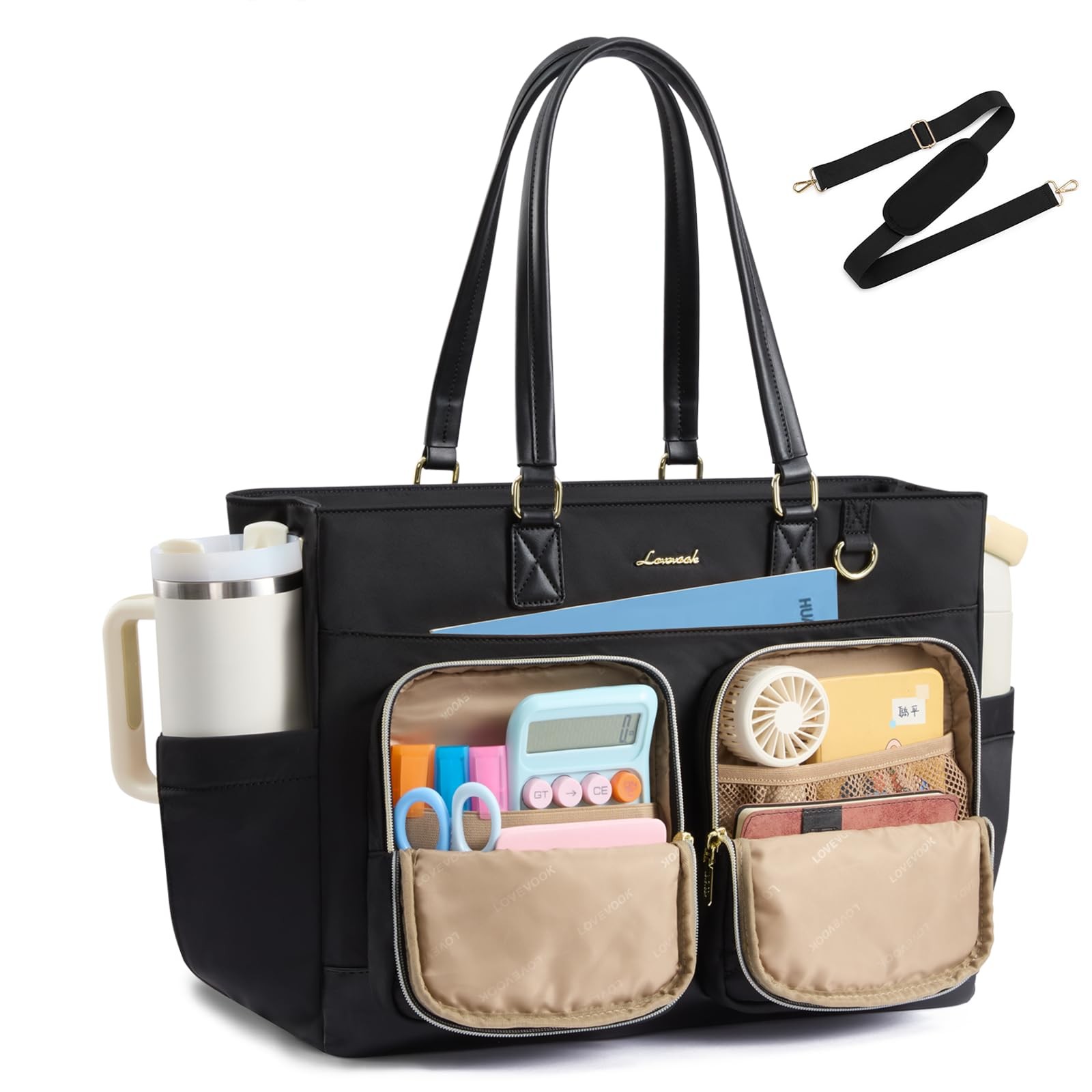 LOVEVOOK Work Tote Bag for Women,15.6 Inch Multi-Pocket Teacher Laptop Bag