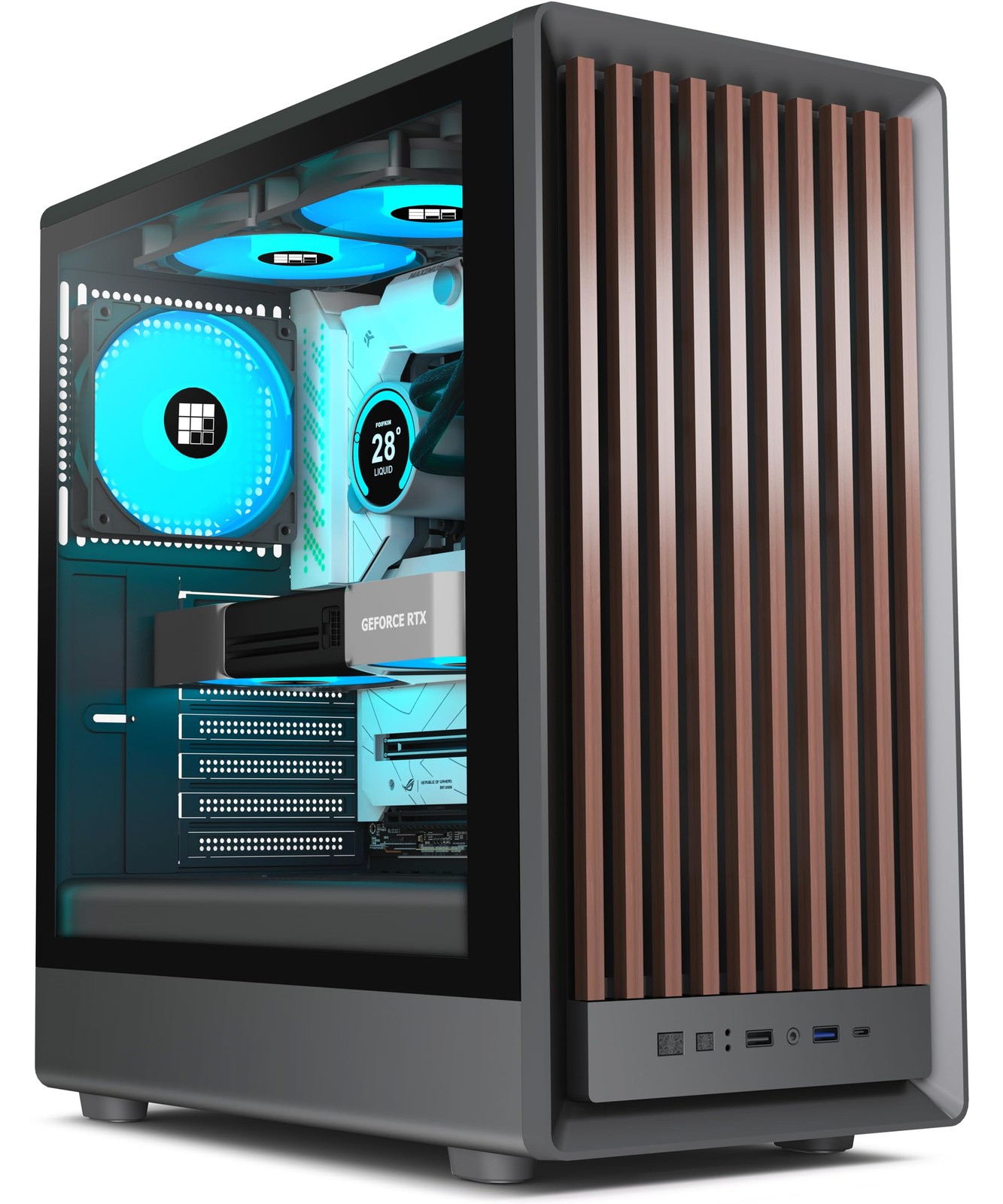 M1 PC Case - Walnut Front pane Pre-Installed 4 Fan, Mid-Tower Computer case