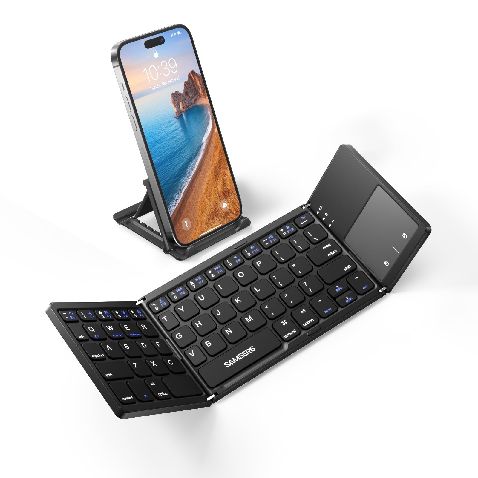 Ultra Slim Foldable Bluetooth Keyboard with Touchpad, Compact & Portable, Black