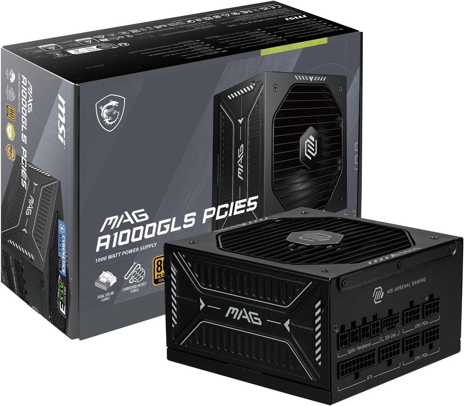 MSI MAG A1000GLS PCIE5, Fully Modular Compact Gaming 1000W Power Supply, 80+