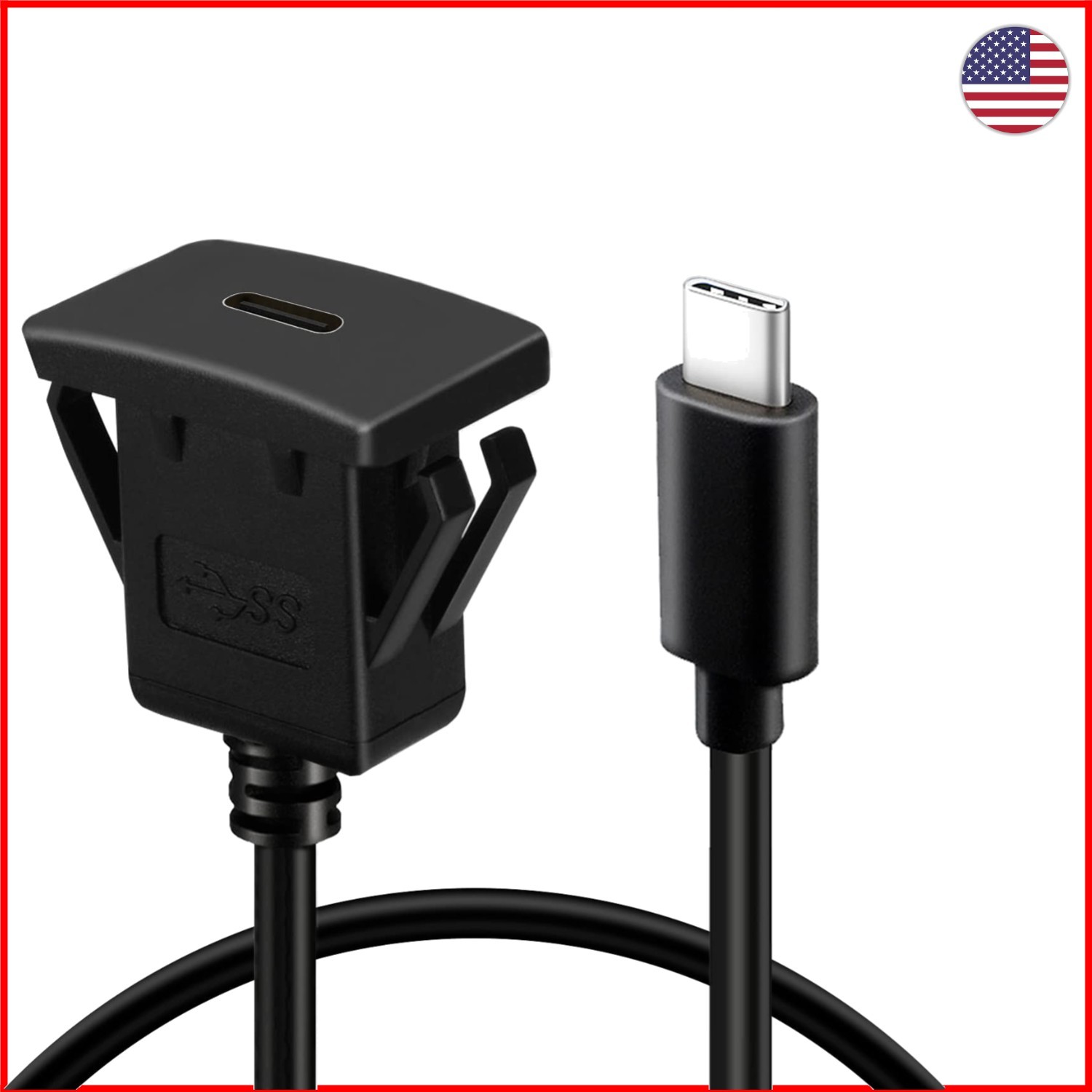 Compact 3ft USB C 3.1 Flush Mount Cable - Ideal for Car Dashboard Integration