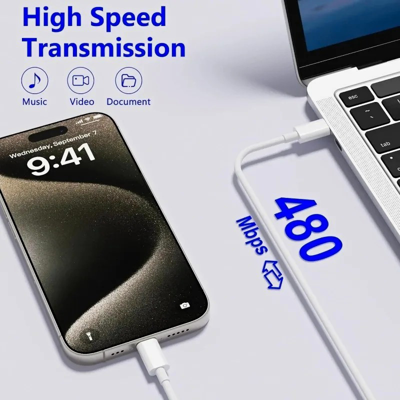 3 pcs White USB-C to USB-C PD Fast Charging Cable 480Mbps for Apple.