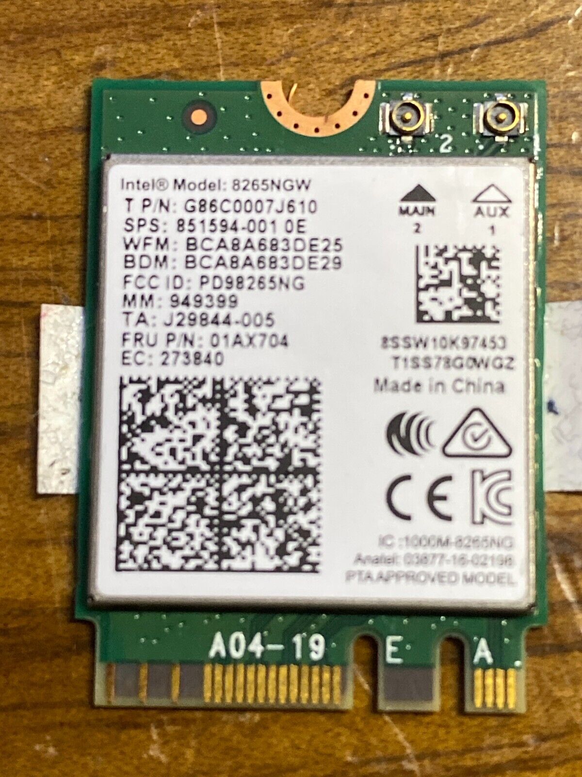 Intel 8265NGW Wireless-AC 8265 802.11ac M.2 Wireless Card + Bluetooth