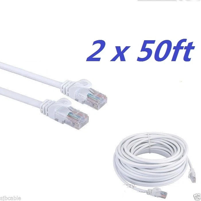 2 x CAT5 50ft FEET White Internet LAN CAT5e Network Cable Cord for PC Router US