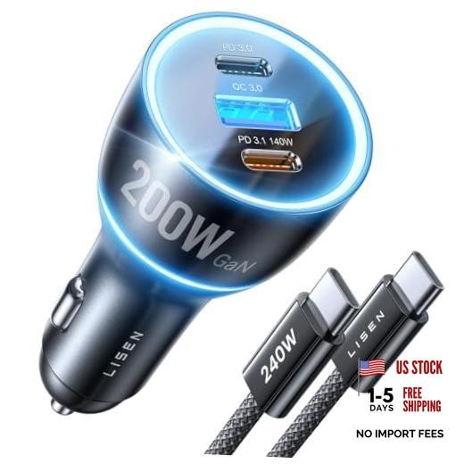 200W Car Charger USB C Fast Charge [GaN] PD 140W Fast Car Charger USB C,