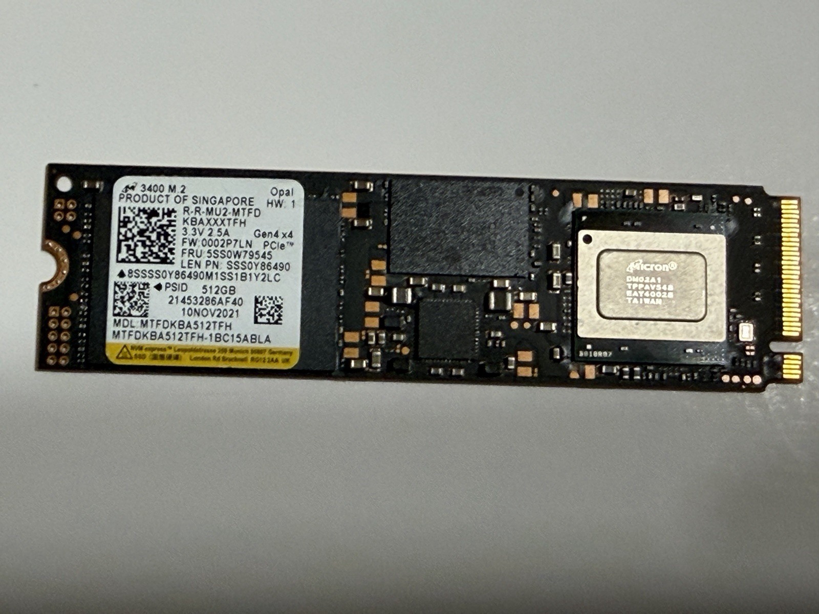 Micron 3400 512GB M.2 2280 NVMe PCIe Gen4 x4 SSD MTFDKBA512TFH Lenovo OEM