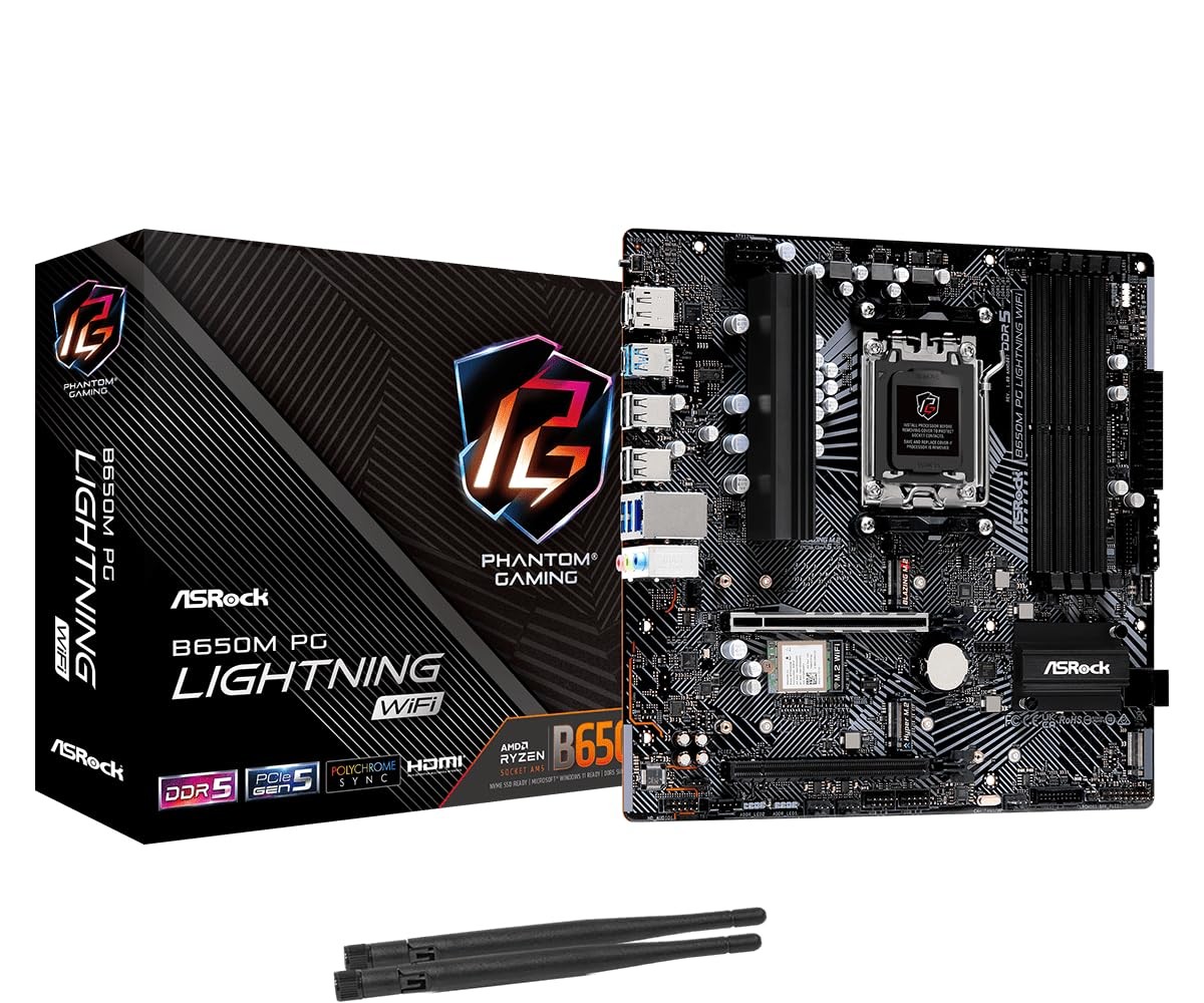 ASRock B650M PG Lightning WiFi 6E Micro ATX Motherboard AM5 Ryzen 9000 Series