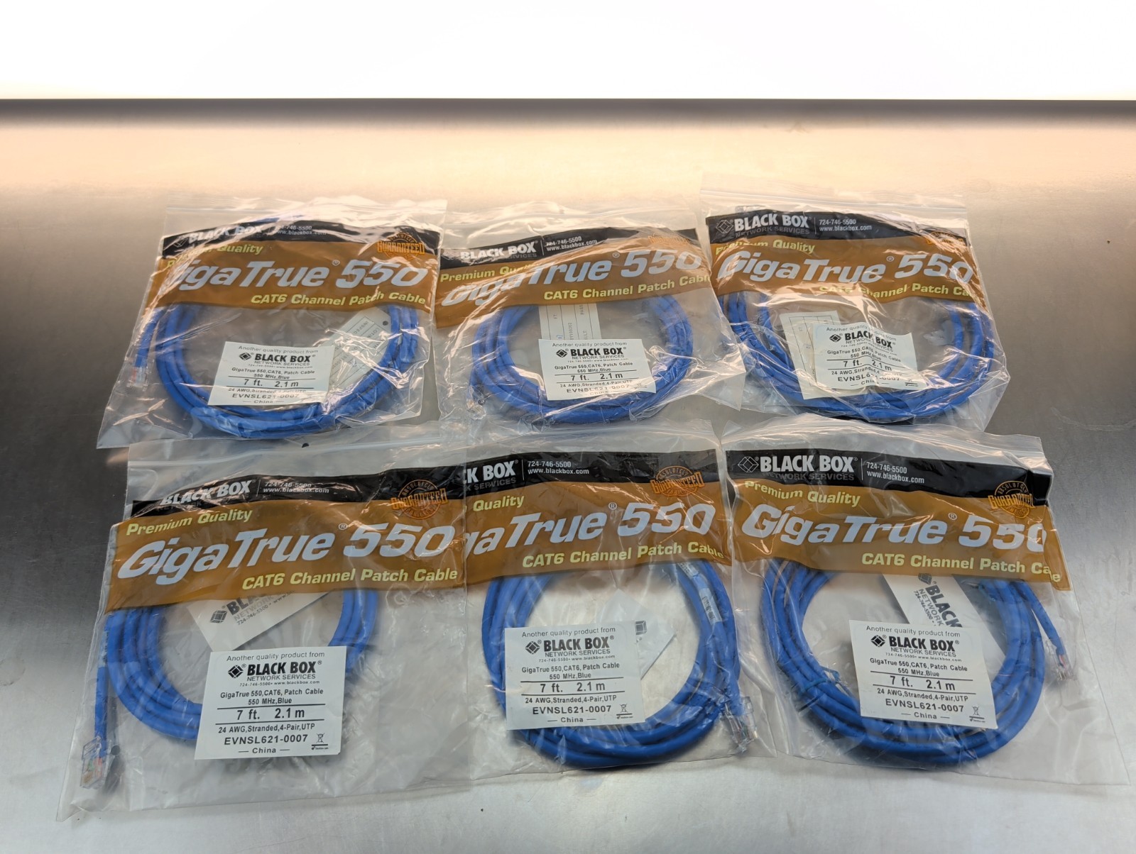 Lot of 6 NEW BLACK BOX GigaTrue 550, 550MHz CAT6 UTP Booted 24 AWG *7FT*