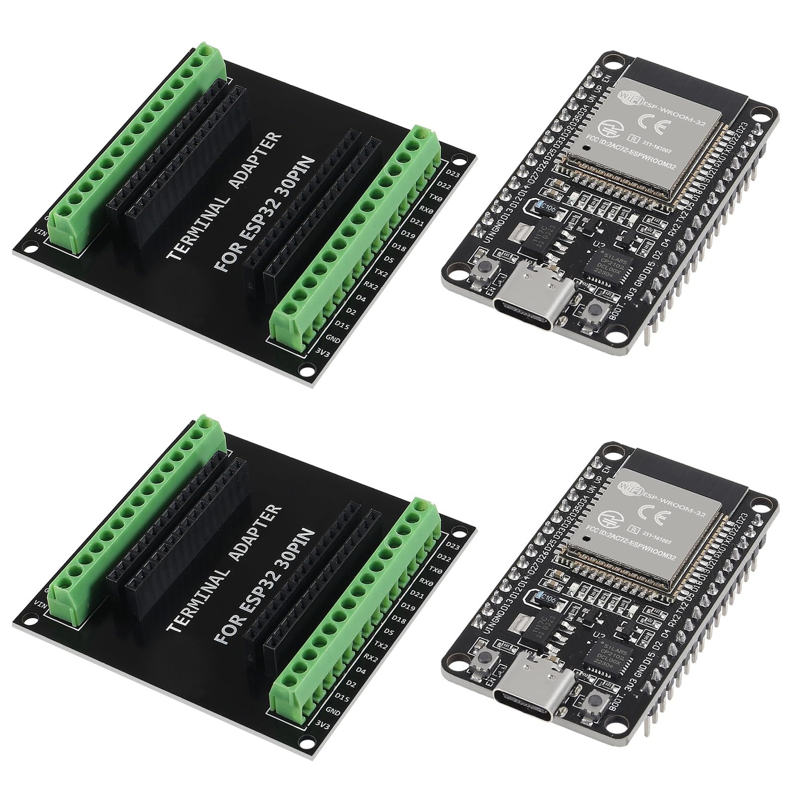2 Sets 30PIN ESP32 ESP-32S -USB CP2102 Development Board + ESP32 Breakout Boa...