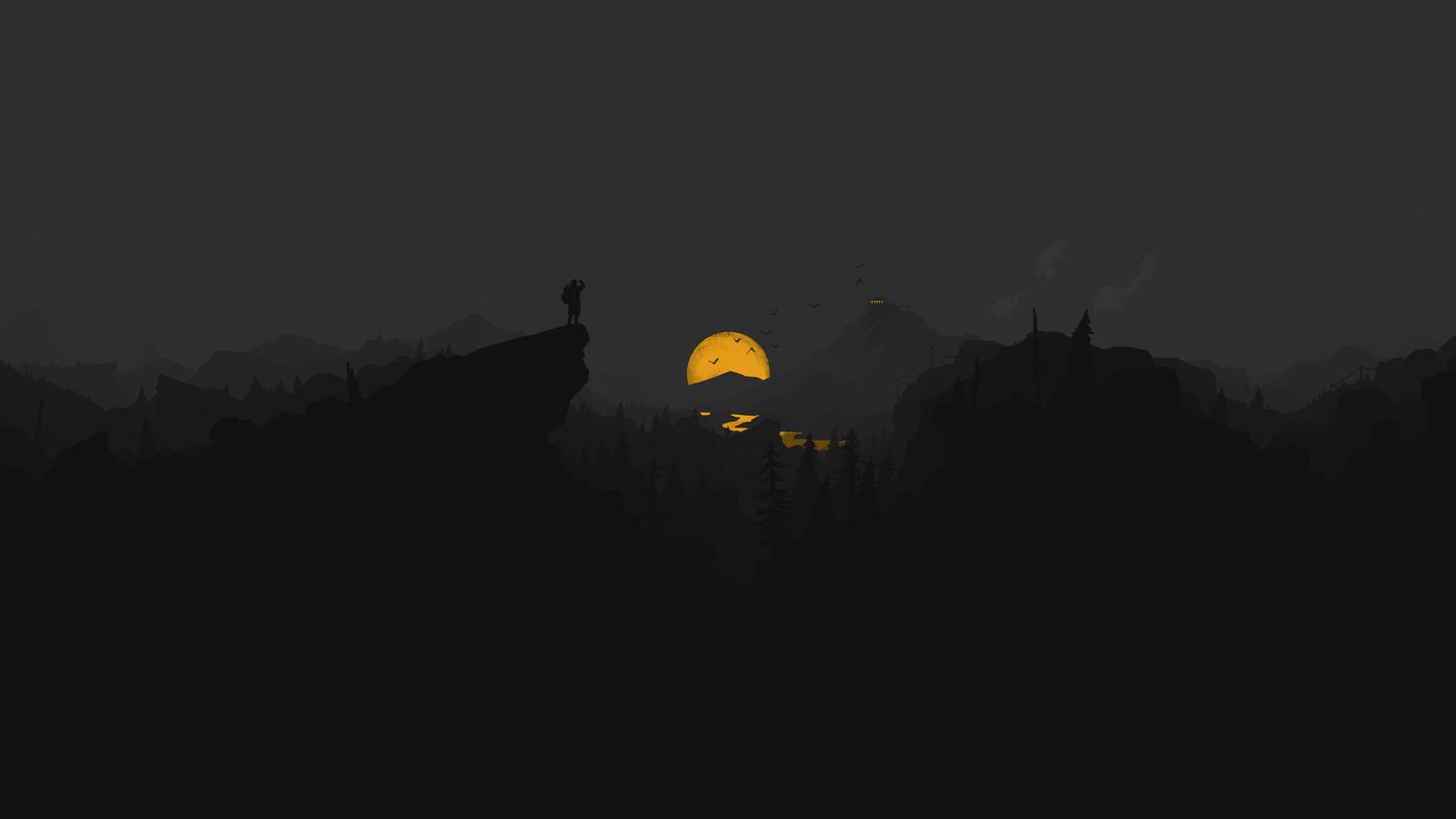 Landscape firewatch dark night minimalism selective Custom Gaming Mat Desk