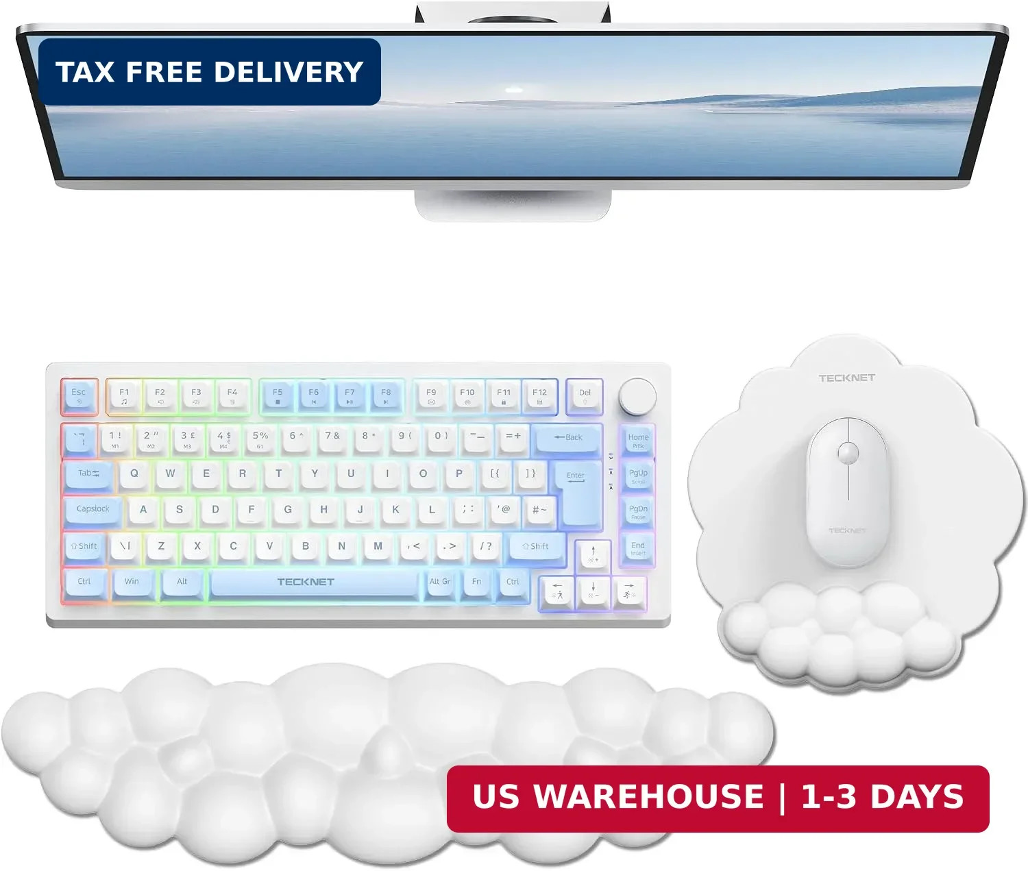 TECKNET Cloud Mouse Pad with Wrist Rest, Ergonomic Cloud Wrist Rest with Non-Sli