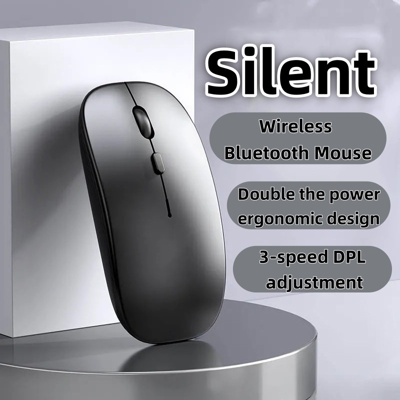 Wireless Mouse Slim Rechargeable Bluetooth & USB 2.4G Mouse 3 Adjustable DPI