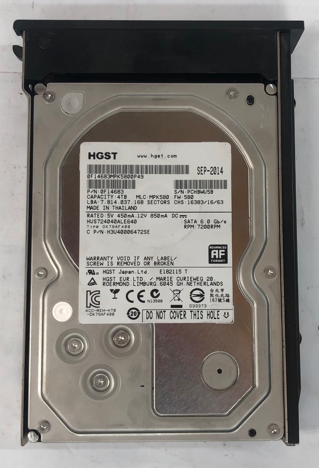 HGST Ultrastar 7K4000 | 4TB @7.2K | 64MB Cache | 3.5" SATAIII *Comes with caddy