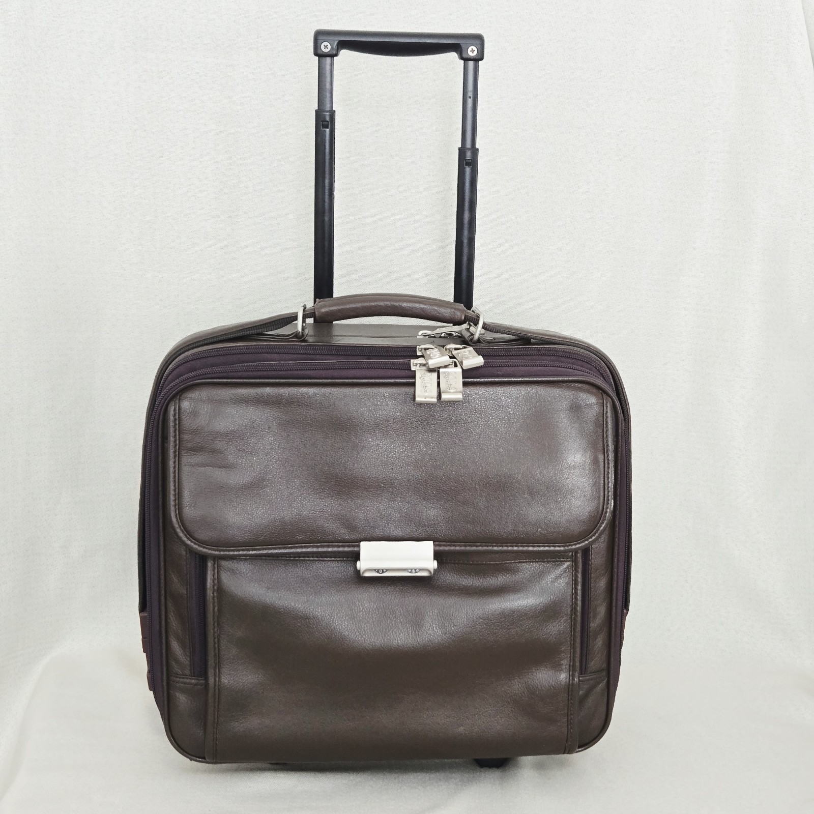 Solo New York Walker 15" Brown Leather Rolling Briefcase Laptop Bag Wheeled Case