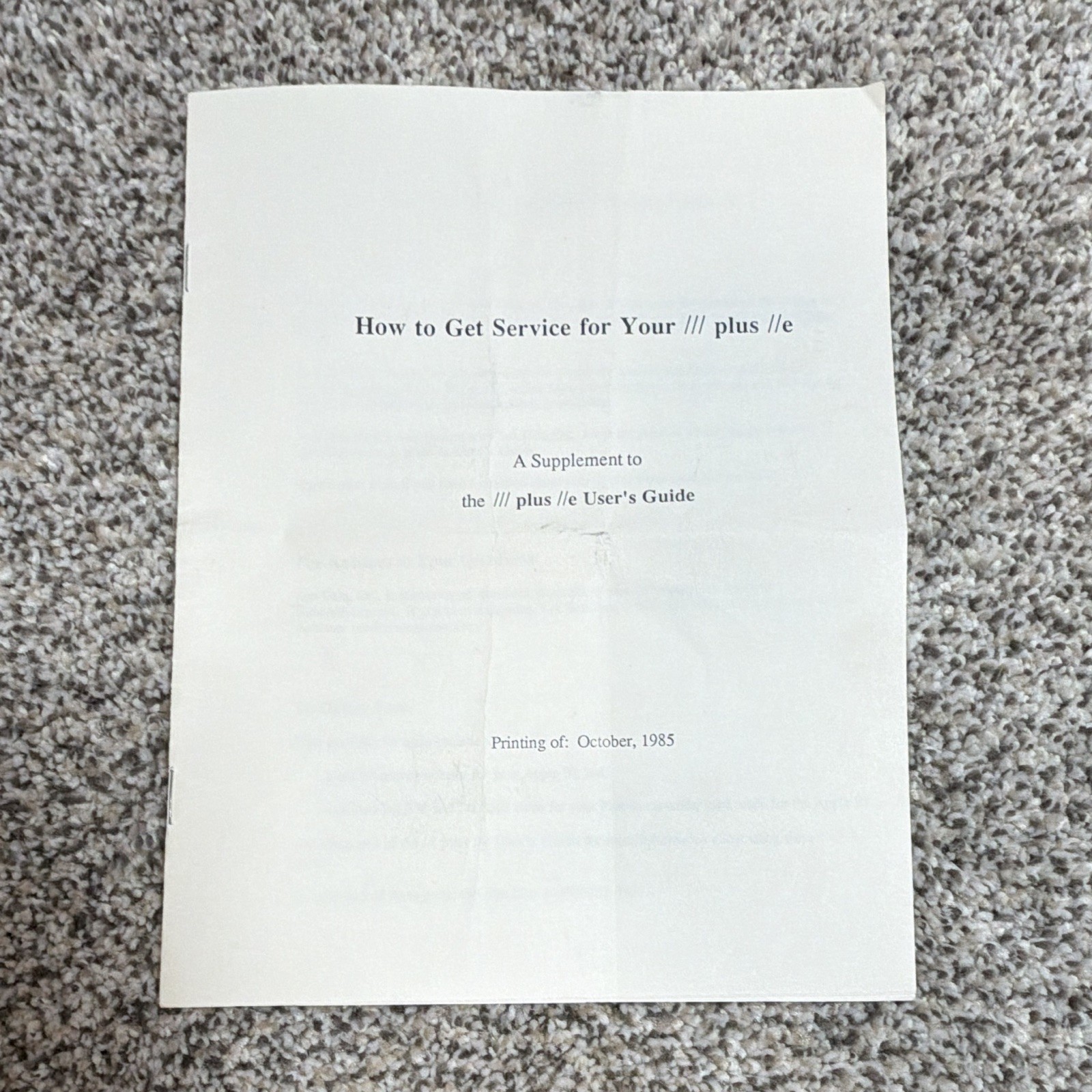Apple How to Get Service for Your  / Plus  e Supplement Manual (Vintage)