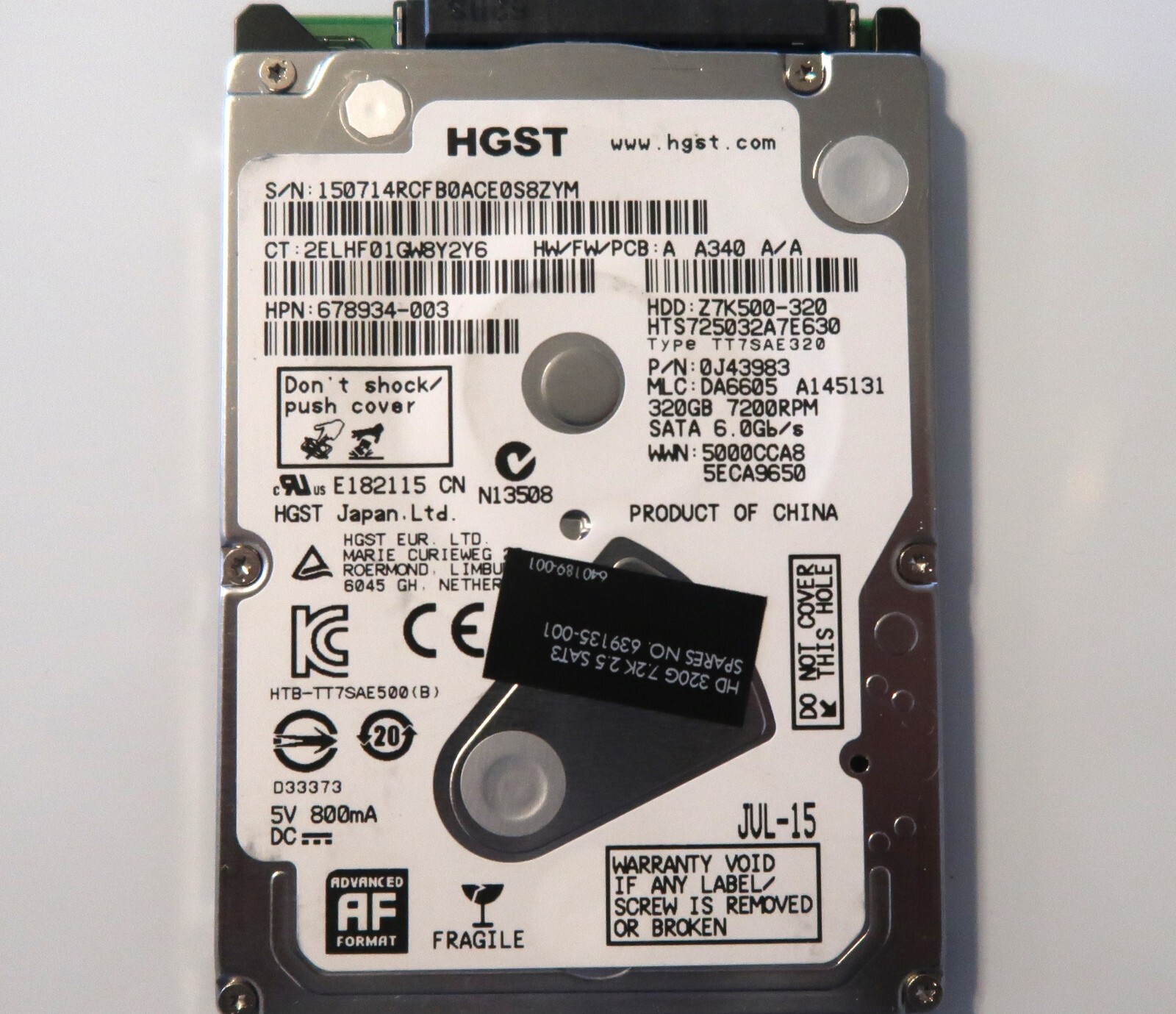 Hitachi HTS725032A7E630 0J43983 MLC:DA6605 China (1507) 2.5" 320gb Sata JUL-15