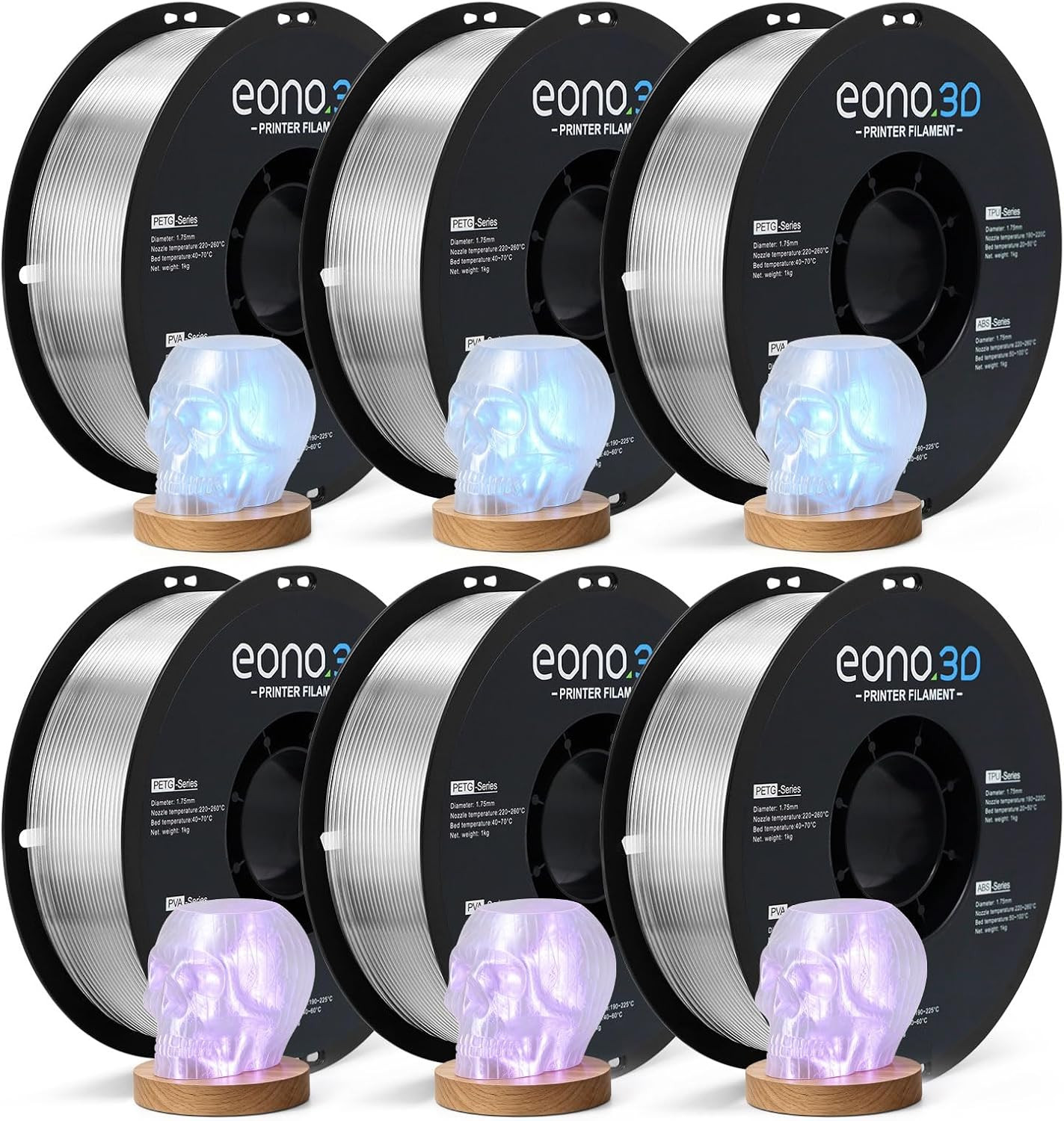 Clear PETG Filament 1.75Mm, Transparent PETG 6Kg Bundle 6X1Kg Spools