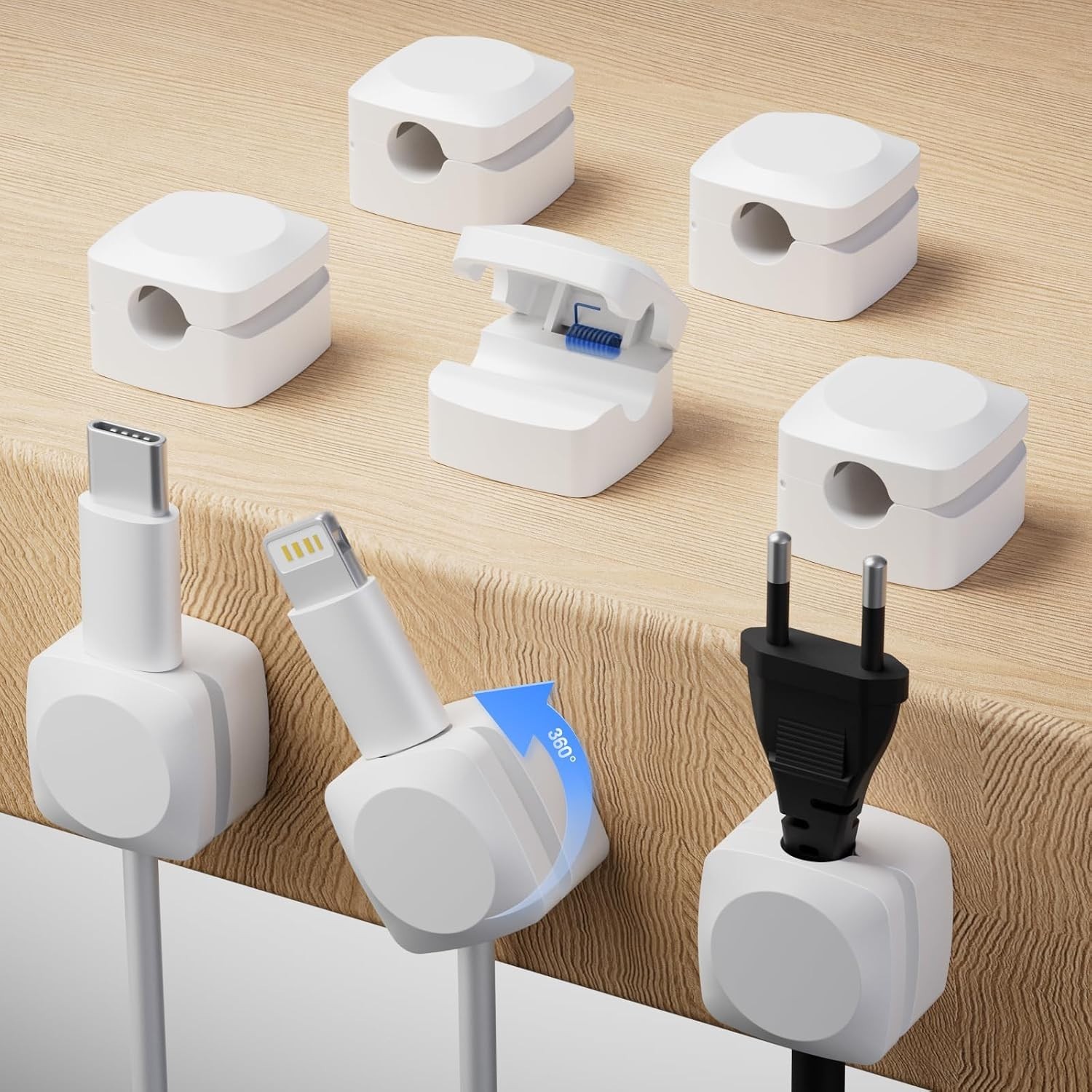 Rotatable Cord Organizer, Strong Adhesive Spring Cable Clips