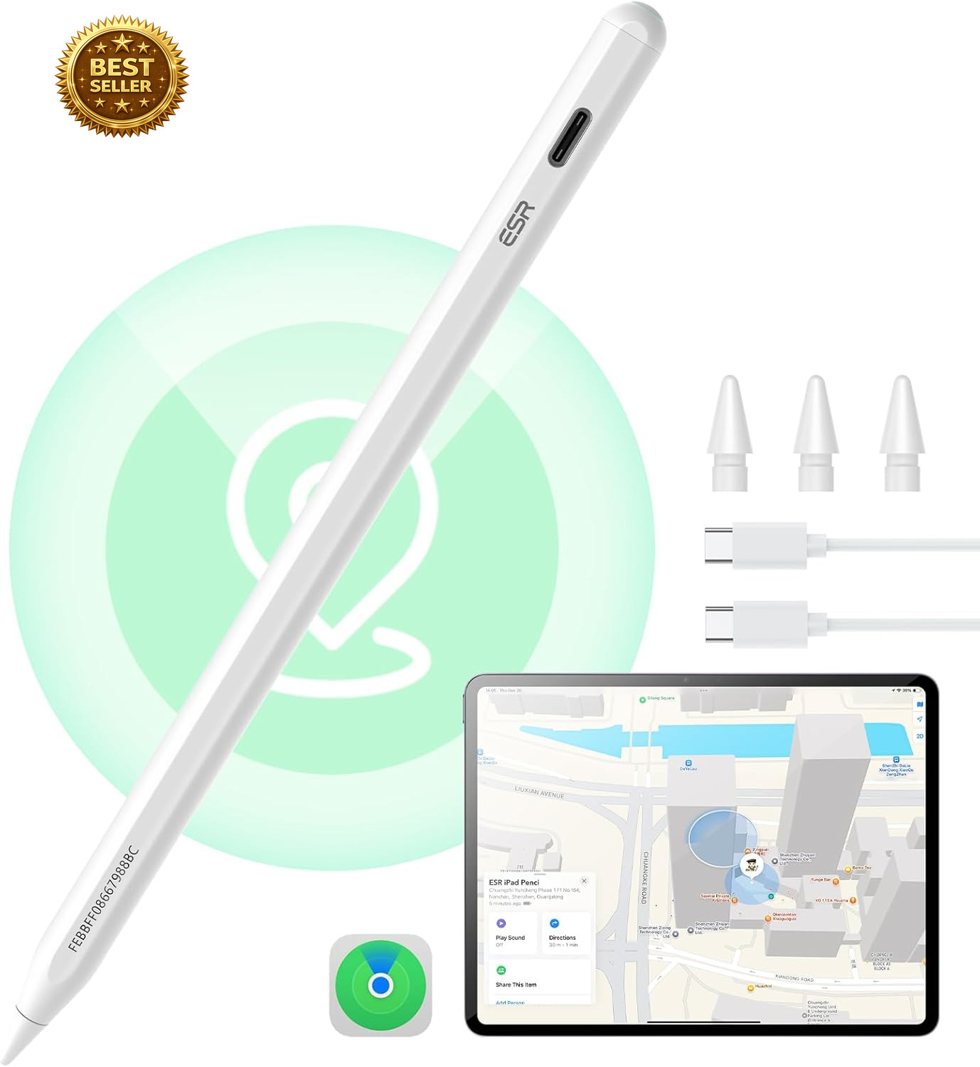 ESR Geo Digital Ipad Pencil for Ipad 2018-2026, Find My, Easy Shortcuts