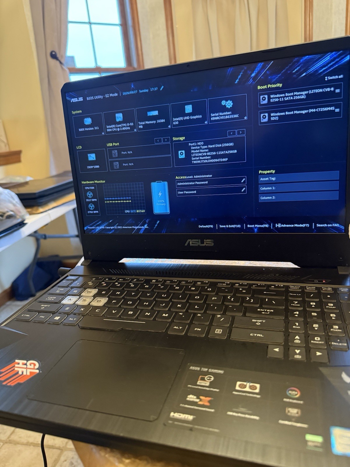 ASUS TUF Gaming FX505GT 15.6" i7-9750H 16 GB GTX 1650 256ssd/256HD W11