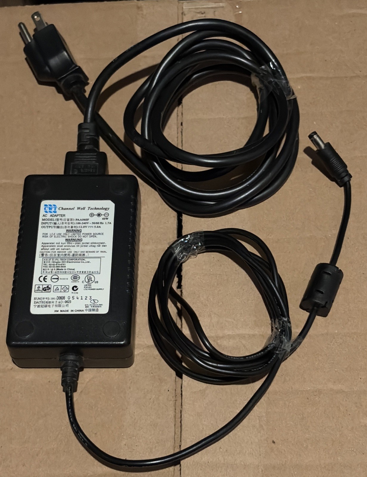 Channel Well PAA060F 12VDC 5A  AC/DC Adapter WITH Power Cord 🔥 📺