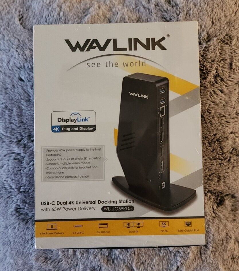NEW Genuine WAVLINK USB-C Dual 4K Universal Docking Station WL-UG69PD5. SEALED