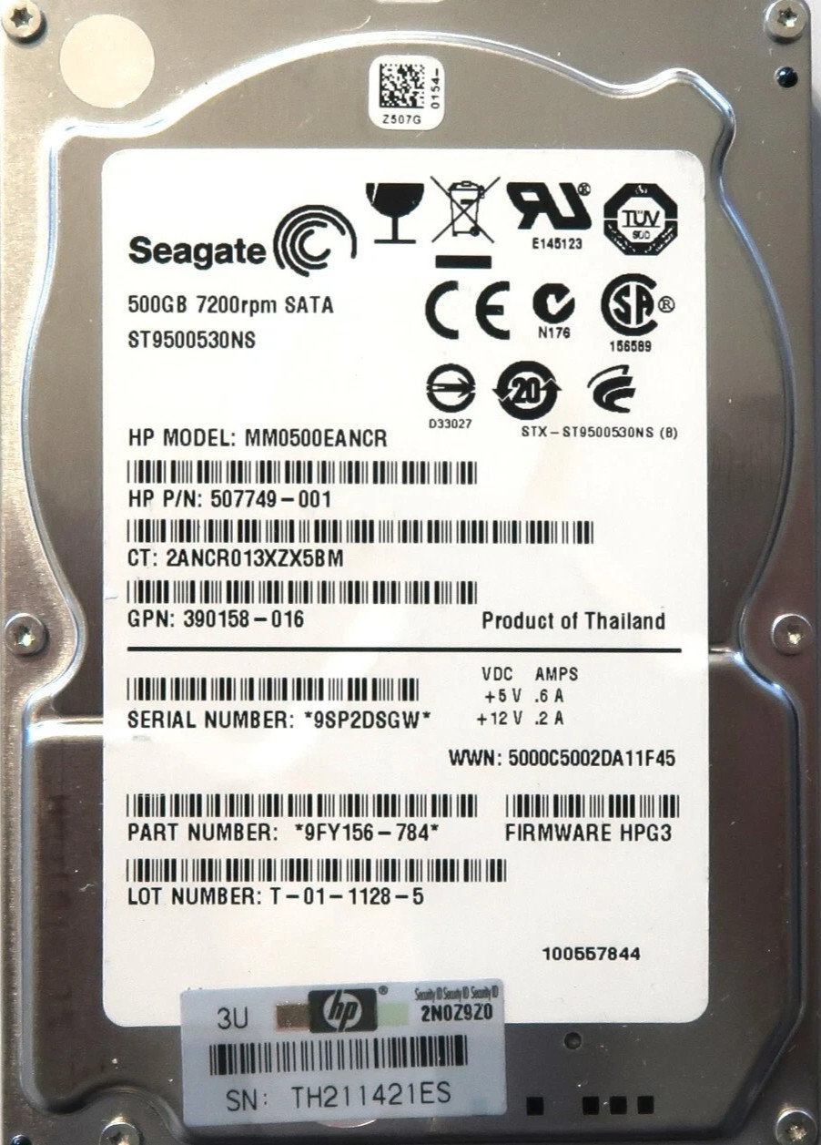 Seagate ST9500530NS 500GB 2.5" SATA HDD 9FY156-784 HPG3 9SP2 HDD ~~