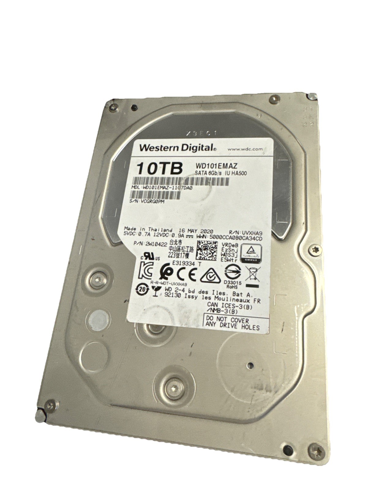 FAILED BAD 10TB Western Digital WD101EMAZ-11G7DA0 SATA 6GB/S IU HA500