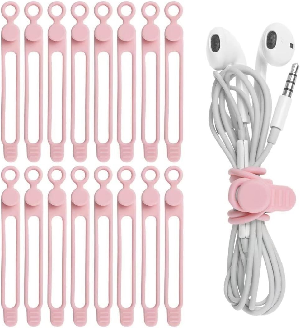 Nearockle 16Pcs Silicone Cable Straps Wire Organizer for Bundling Earphone, P...