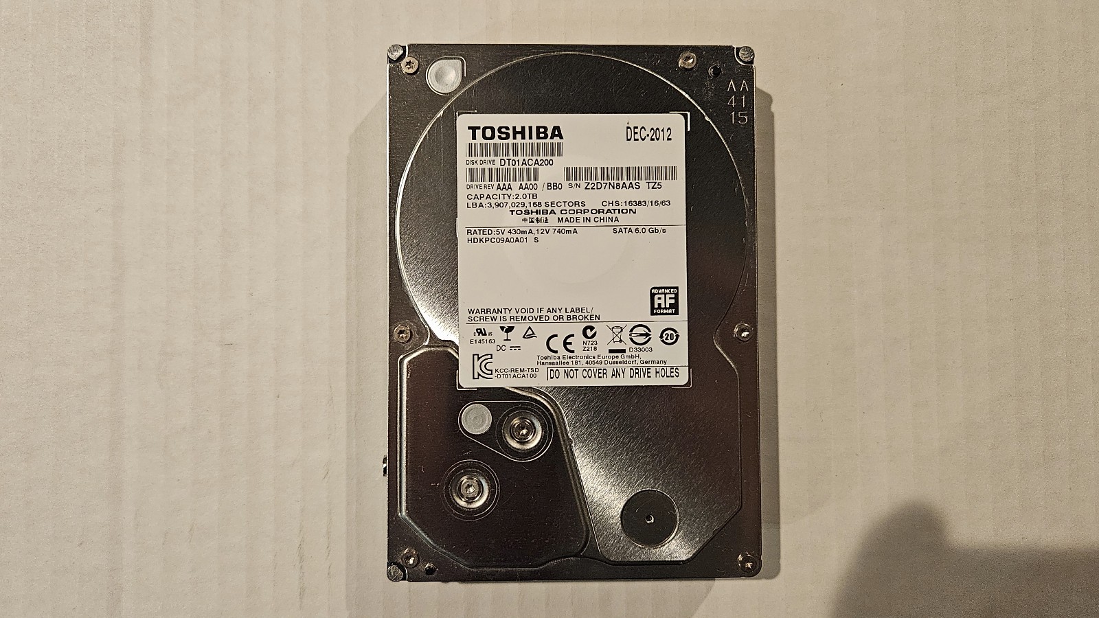 Toshiba 2TB Internal 7200RPM 3.5" SATA III HDD (DT01ACA200)