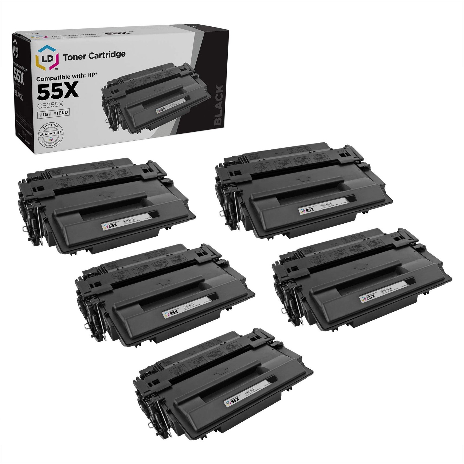 LD 5PK Replacements for HP 55X 55A CE255X HY Toner Cartridge LaserJet P3015 M551
