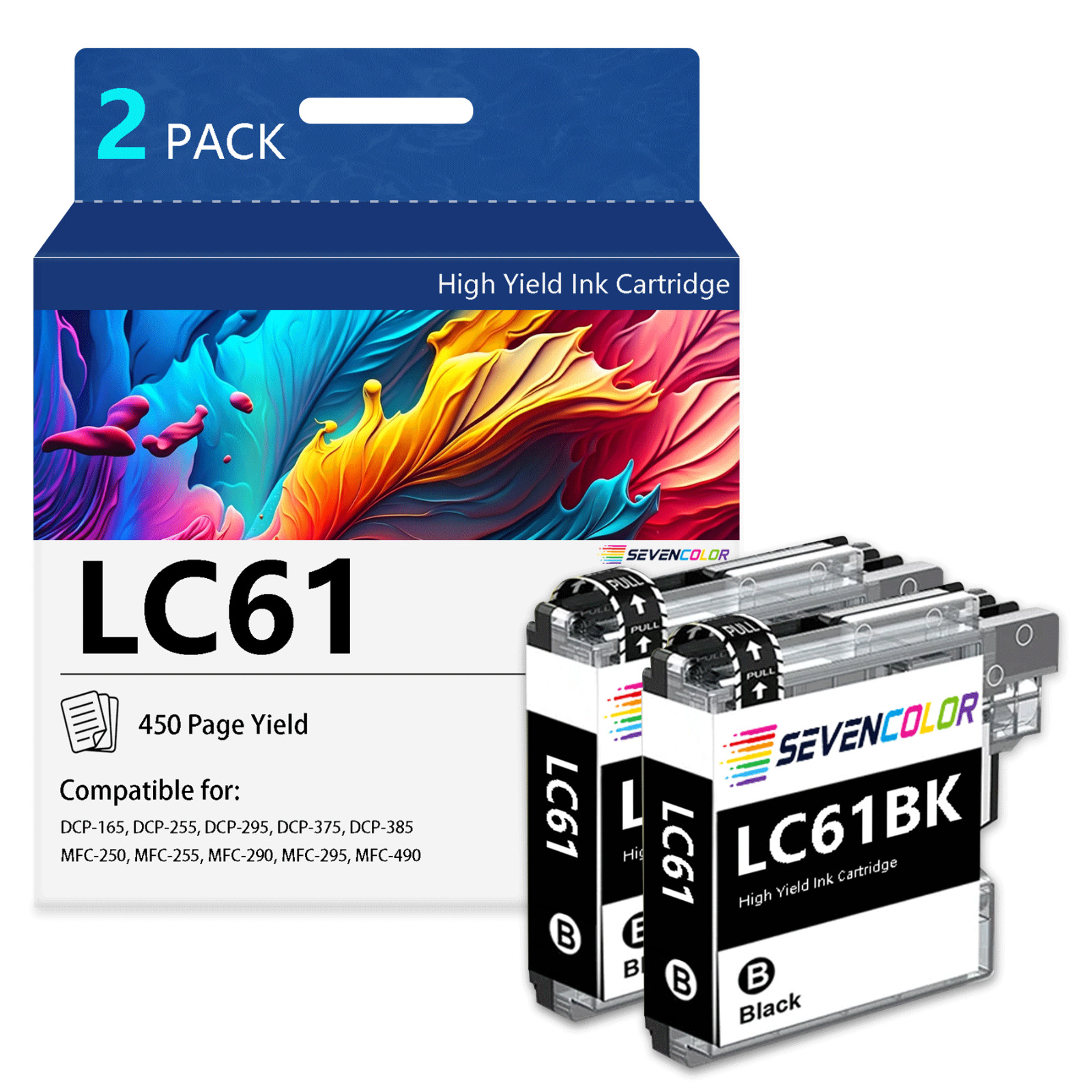 LC61BK 2 Pack Black Ink Cartridges | use with MFC-490CW MFC-6490CW Printer