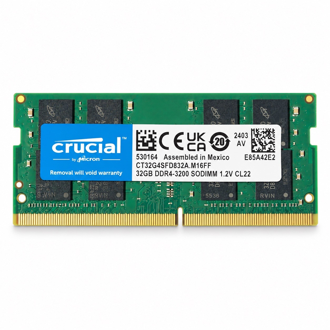 Crucial 32GB DDR4-3200 SODIMM Laptop RAM CT32G4SFD832A PC4-25600