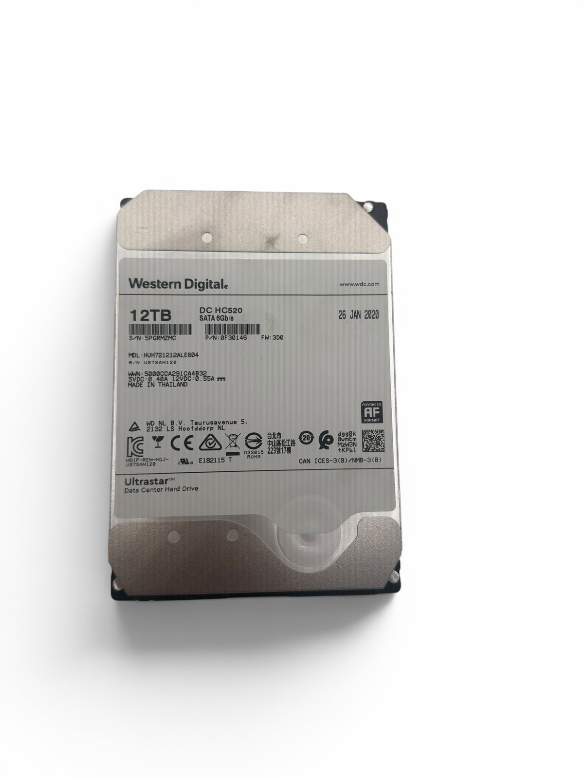 WD Ultrastar HUH721212ALE604 12TB 7.2K SATA 6G 3.5 HC520 Hard Drive"