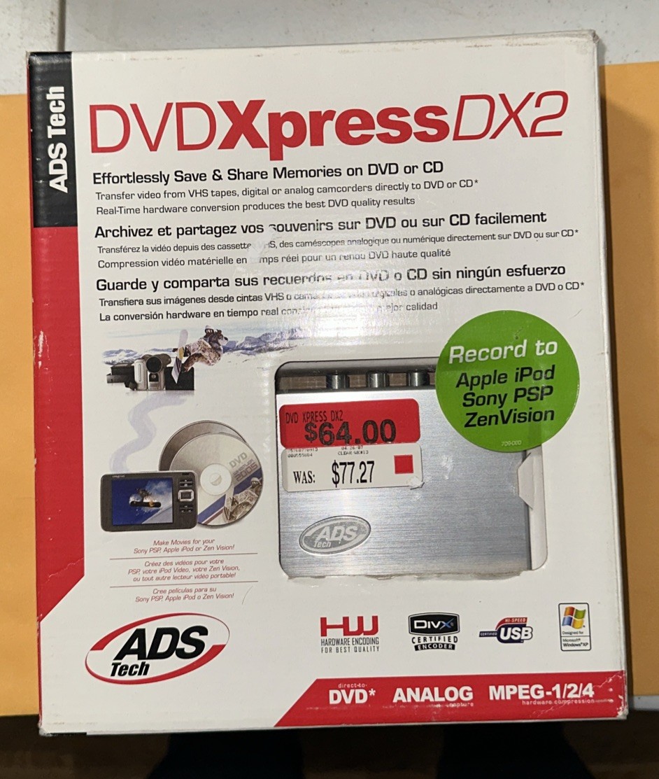 ADS Tech DVD Xpress DX2 USBAV-709-EF Video Transfer Converter DVD CD